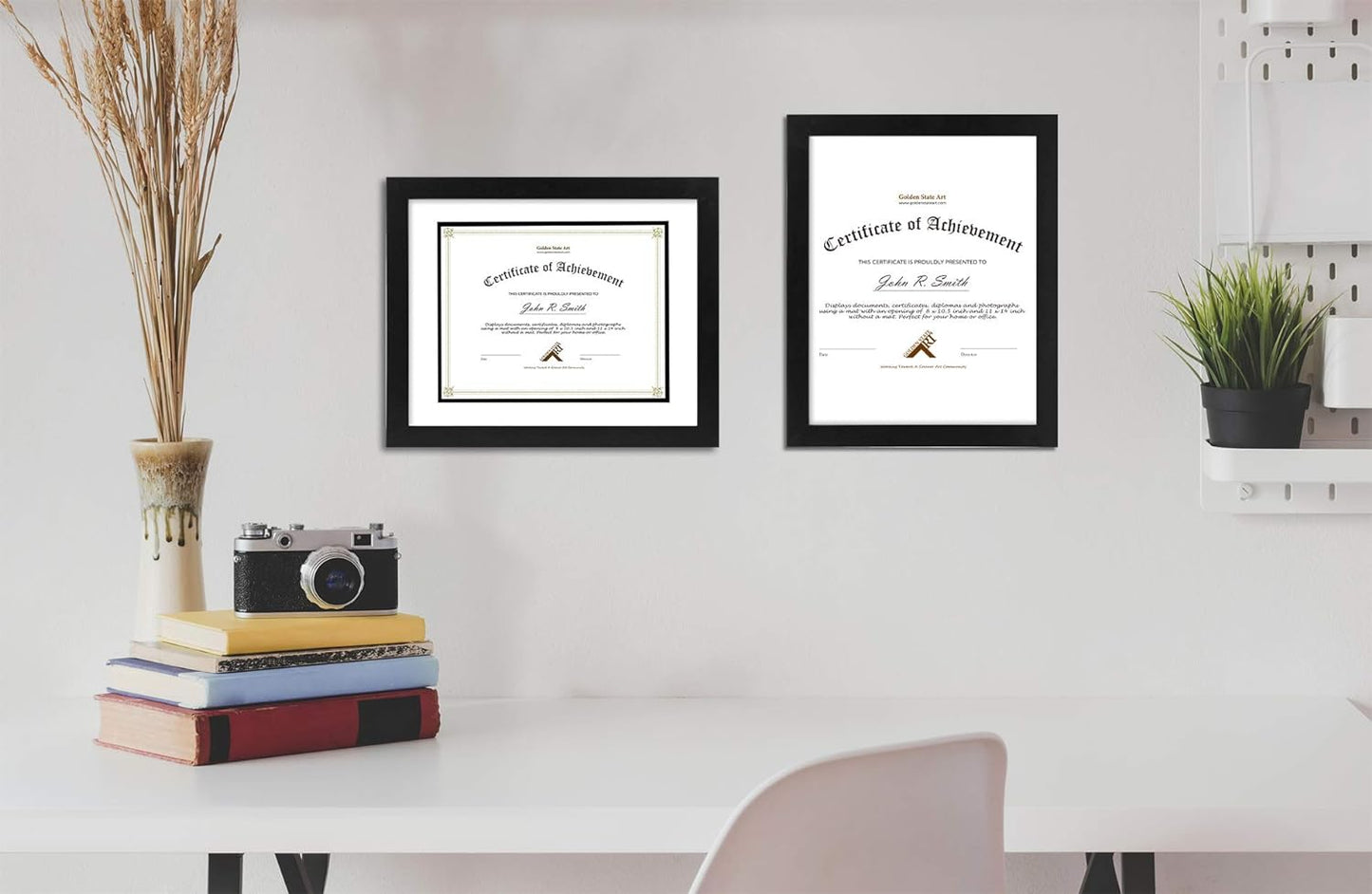 Golden State Art 11x14 Diploma Frame for 8.5x11 Document,Solid Wood/Glass | Fit For 11X14 Document & Certificates Without Mat,Double Mat(White With Black) ,Black ,1 Pack