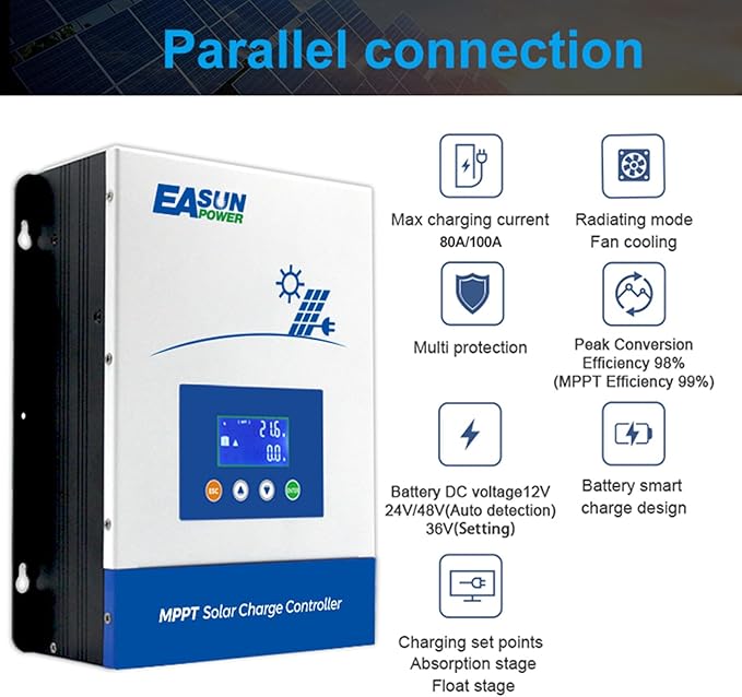 POWLAND 100A MPPT Solar Charge Controller, 12V/24V/36V/48V Auto, Max Input 150V - Image 4
