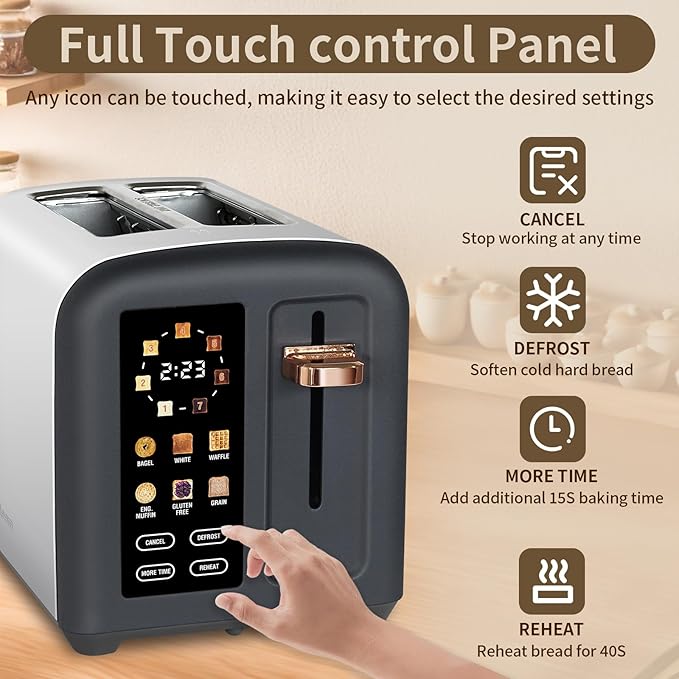 SEEDEEM Toaster 2 Slice, Full Touch Control Stainless Toaster, LCD Display - Image 4