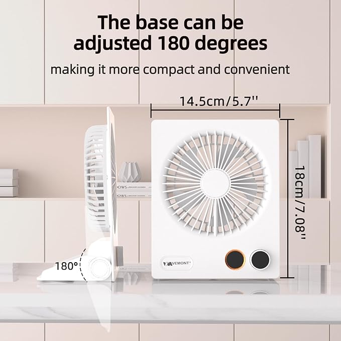 VEMONT 180°Foldable Portable Personal Fan Built-in 5000mAh Rechargeable Battery - Image 3