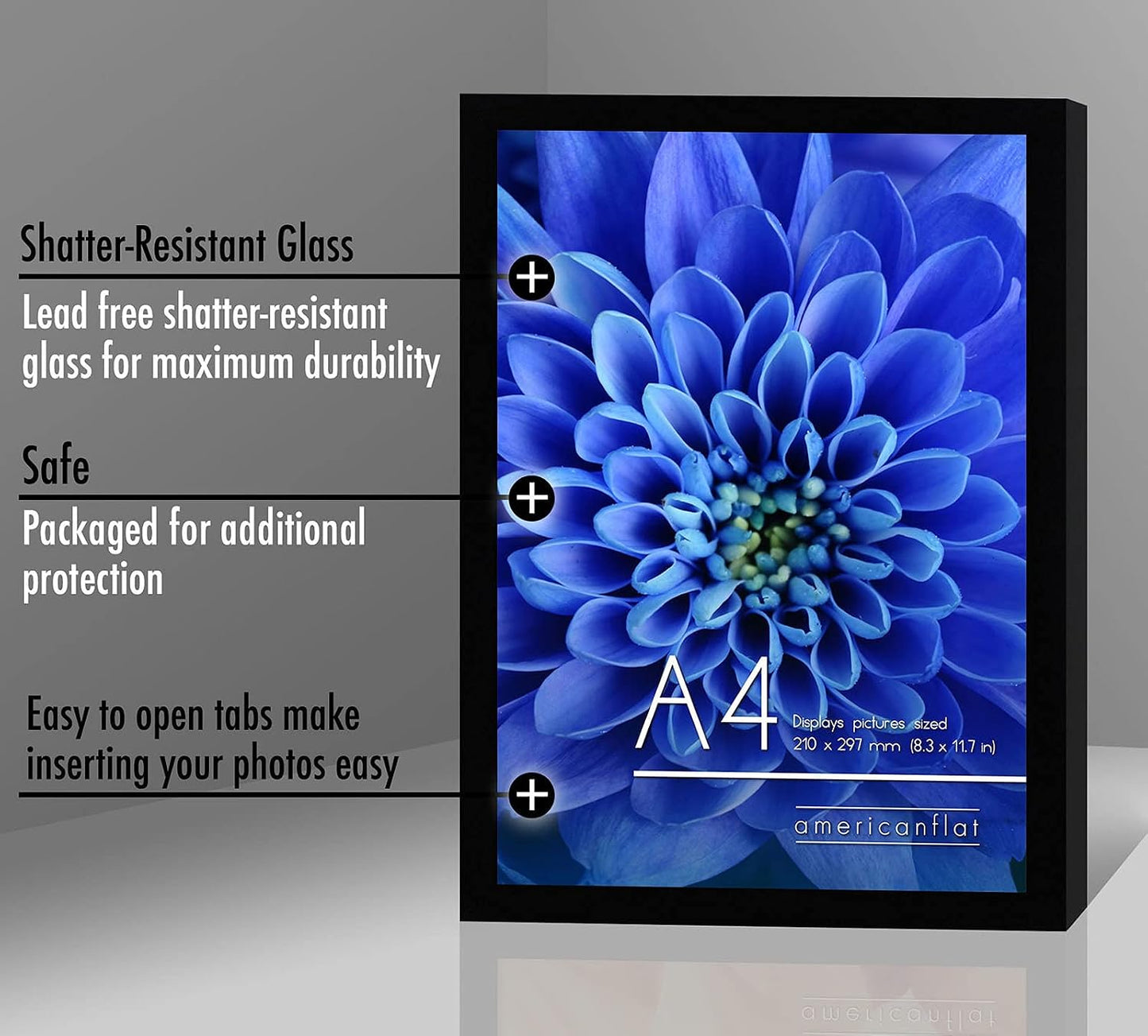 Americanflat A4 Picture Frame with Shatter-Resistant Glass - Set of 2-8.3x11.7 Frame with Engineered Wood - Signature Collection - A4 Frames for Tabletop and Wall Display - Black