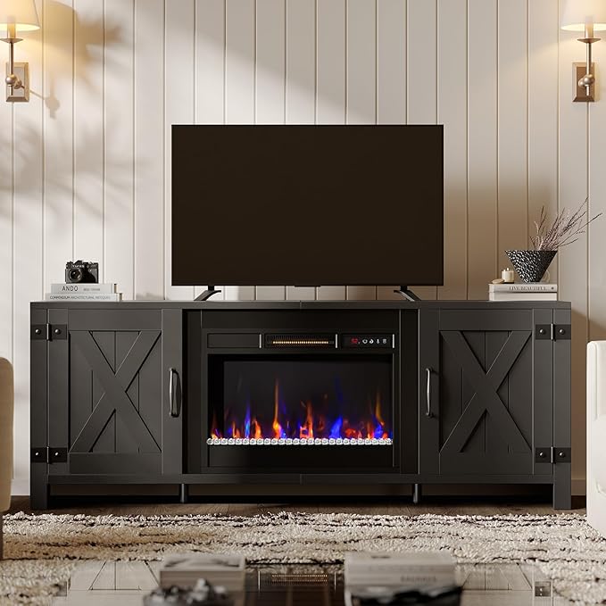 Bestier 63" Fireplace TV Stand for TVs Up to 70", Farmhouse Barn Door - Image 7