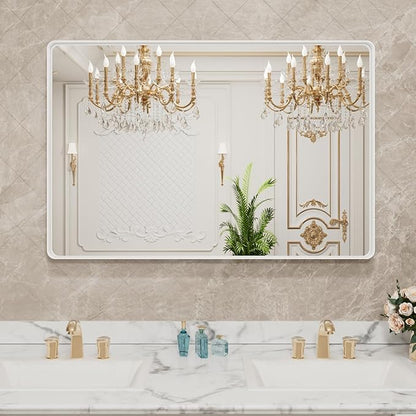 LOAAO 48x36 Inch White Metal Framed Bathroom Mirror - Image 8