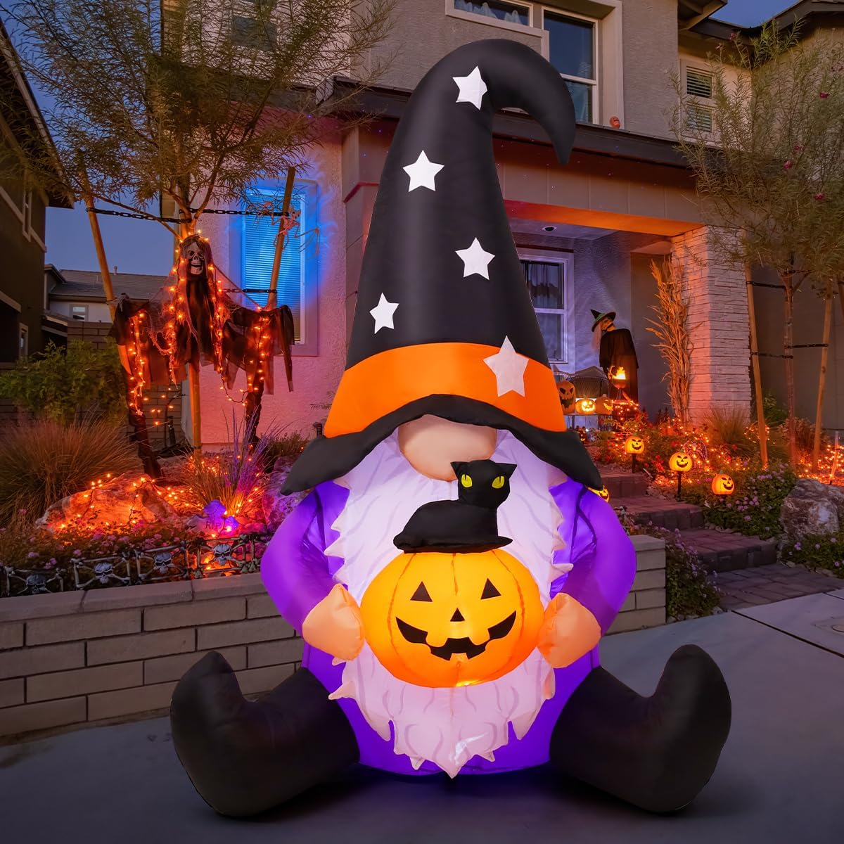 GOOSH 5 FT Halloween Gnomes Inflatables Outdoor Decorations, Gnome with Pumpk...