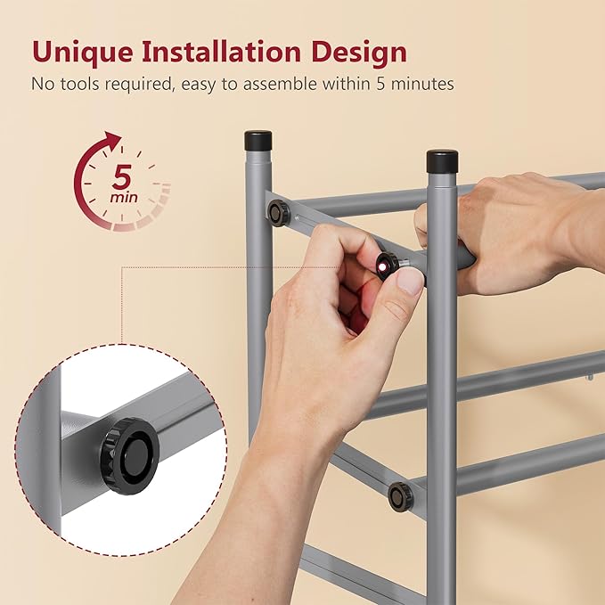 Tajsoon Expandable Shoe Rack for Closet 3 Tier, 28“-41“Adjustable & Stackable - Image 5