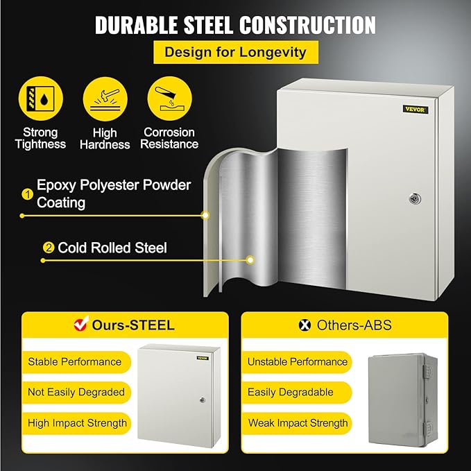 VEVOR NEMA Steel Enclosure, IP66 Waterproof & Dustproof, Outdoor/Indoor - Image 3