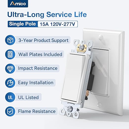 Amico 50 Pack Single Pole Light Switch - Image 2