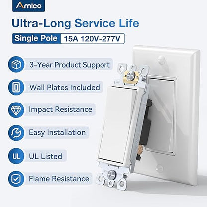 Amico 50 Pack Single Pole Light Switch - Image 2