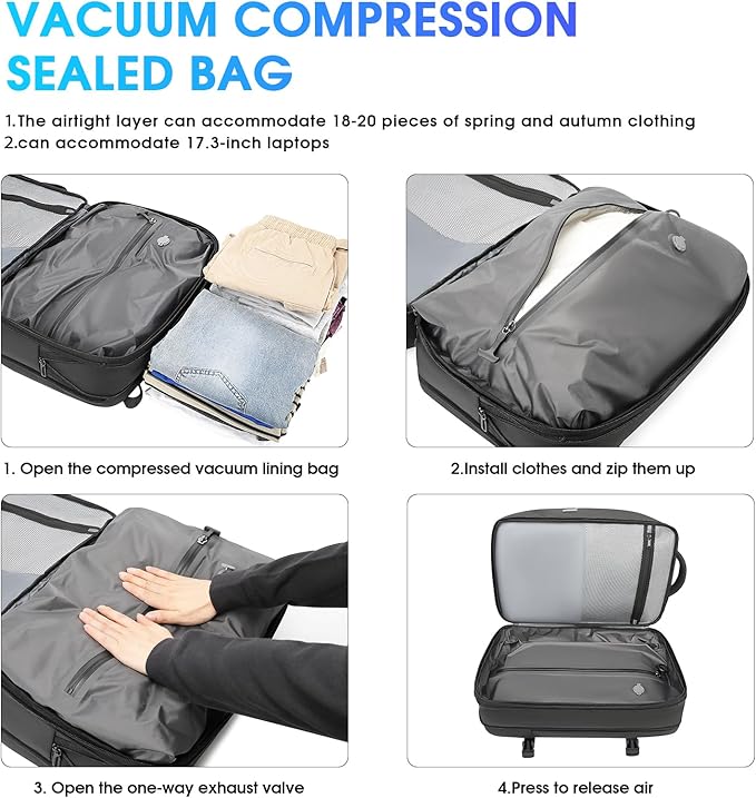 Vacuum Backpack for Men, 50L Expandable Travel Backpack - Image 4