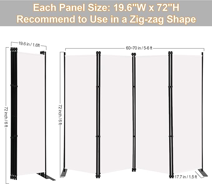 MAYOLIAH 4 Panel Room Divider Screen 6Ft Tall Foldable Privacy Dividers Indoor - Image 5