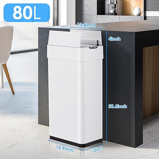 Arlopu 21.1 Gal Automatic Trash Can, 80L Stainless Steel Motion Sensor Garbage - Image 3