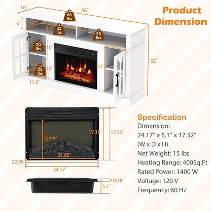 SIMOE 58 in TV Stand with 23 Inch 5100BTU Fireplace, Electric Fireplace TV - Image 5