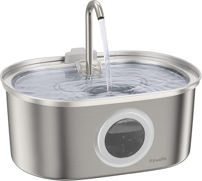 PawsPik SS-01 Stainless Steel Faucet-Design Cat Fountain 108.2 oz. by PawsPik