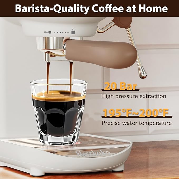Espresso Machine with Steam Milk Frother Semi Automatic 20 Bar Compact White - Image 2