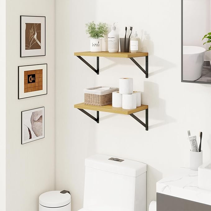 Axeman Deep Floating Shelves | 16 Inch Oak Wall Shelves Set of 2 | 10 Inch Deep - Image 2
