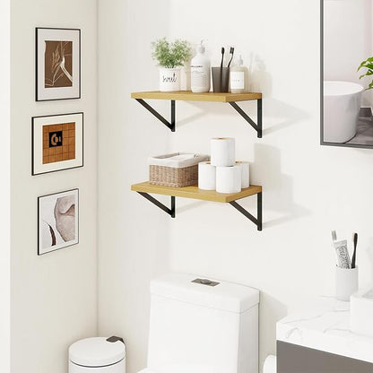Axeman Deep Floating Shelves | 16 Inch Oak Wall Shelves Set of 2 | 10 Inch Deep - Image 2