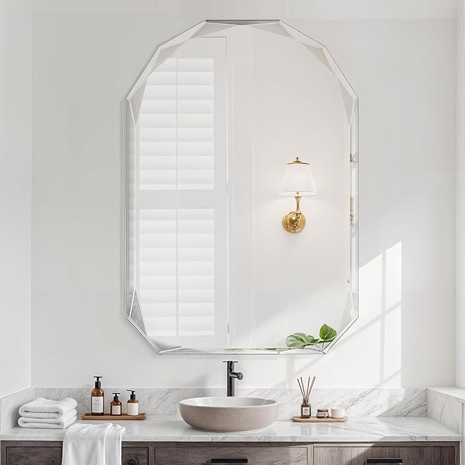 Bathroom Mirror for Wall, Bathroom Vanity Mirror, Beveled Edge Frameless Wall by ladynow