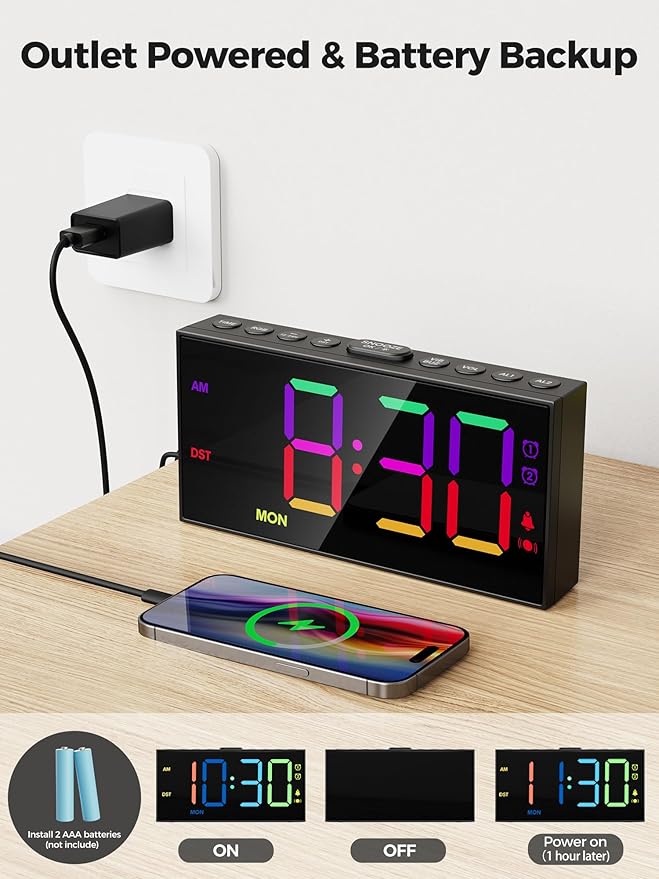 PPLEE RGB Bed Shaker Alarm Clock - Image 6