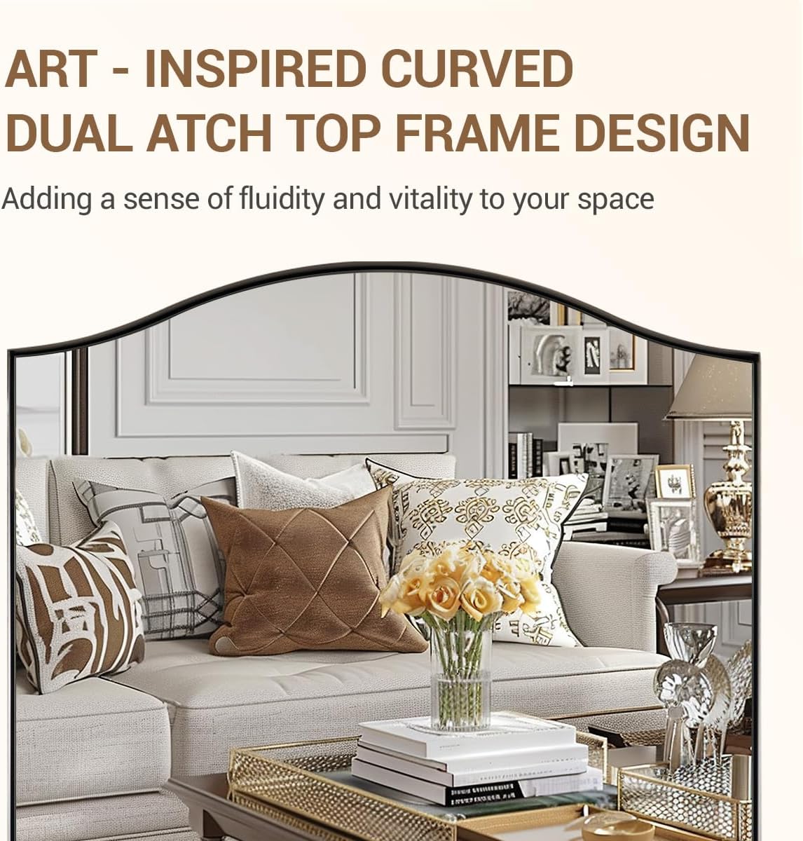 Brushed Nickel Mirror, 24"x36" Silver Scalloped Wall Mirror for Bathroom, Curved Edge Design with SUS304 Stainless Steel Metal Frame, Ideal for Bathroom, Bedroom, Entryway