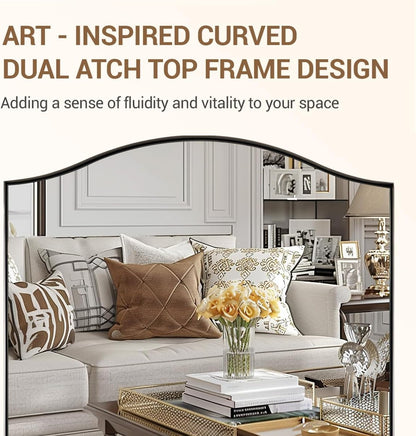 Brushed Nickel Mirror, 24"x36" Silver Scalloped Wall Mirror for Bathroom, Curved Edge Design with SUS304 Stainless Steel Metal Frame, Ideal for Bathroom, Bedroom, Entryway