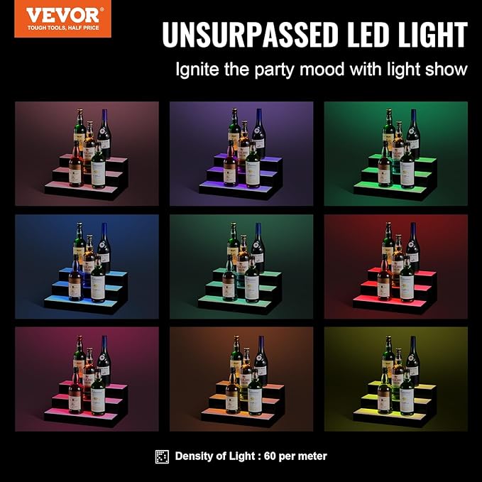 VEVOR LED Lighted Liquor Bottle Display, 3 Tiers 16 Inch Commercial Illuminated - Image 4