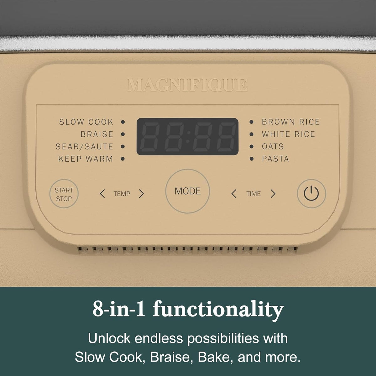 magnifique 6 quart multi-cooker, with 8-in-1 casserole programmable, close-up detail