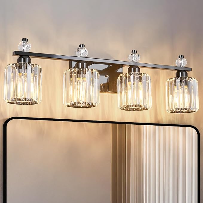FDPBY Bathroom Vanity Lights 4-Light Plating Black Modern Crystal Vanity Light by FDPBY