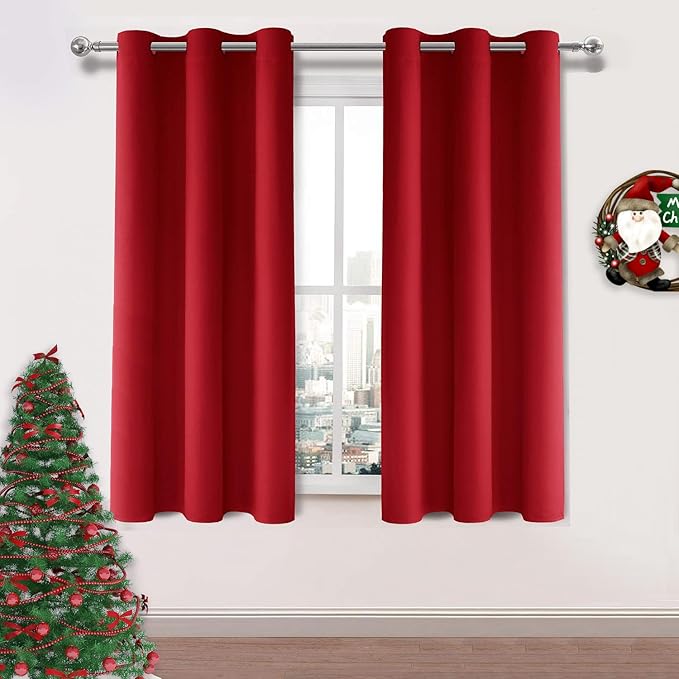 DWCN Red Christmas Curtains for Living Room, Short Drapes for Small Window by DWCN
