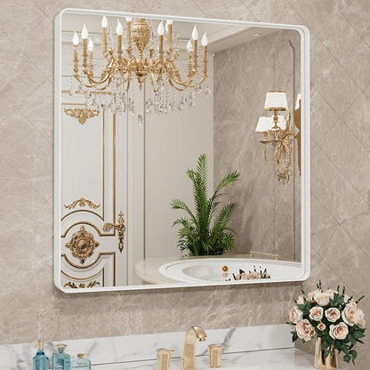 LOAAO 36x36 Inch White Metal Framed Bathroom Mirror - Image 8