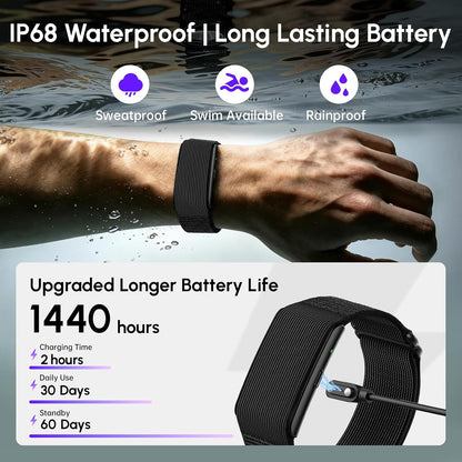 screenless fitness tracker smart band, sleep, hrv, heart showing dimensions
