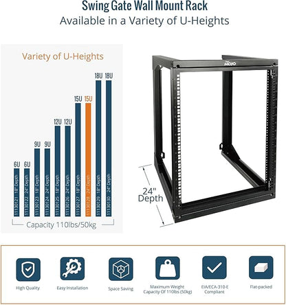Tecmojo 15U Wall Mount Server Rack, Open Frame Network Rack - Image 5