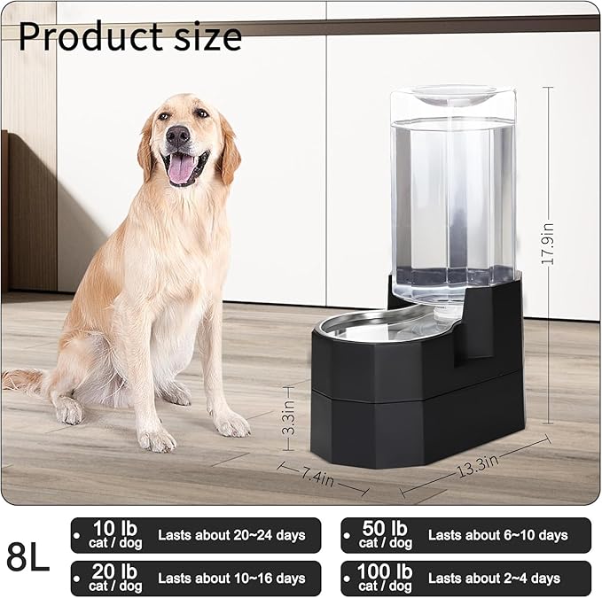Sfozstra Raised Pet Water Dispenser: 8L Black Automatic Stainless Steel Gravity - Image 5