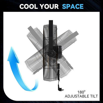 2PCS 2600 CFM 14 inch Outdoor High Velocity Wall Mounted Fan, 3-Speed Metal Fans - Image 6