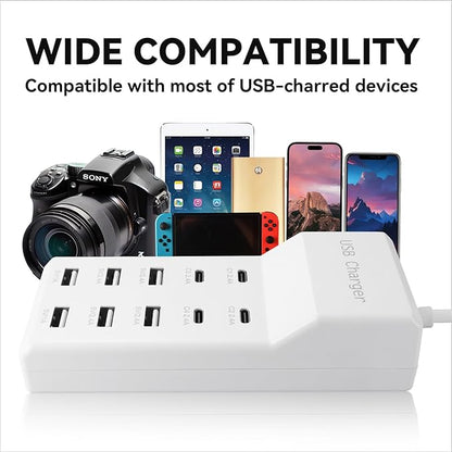USB Charging Station with 6 USB-A & 4 USB-C Ports, 50W 10A USB Charging Block - Image 3