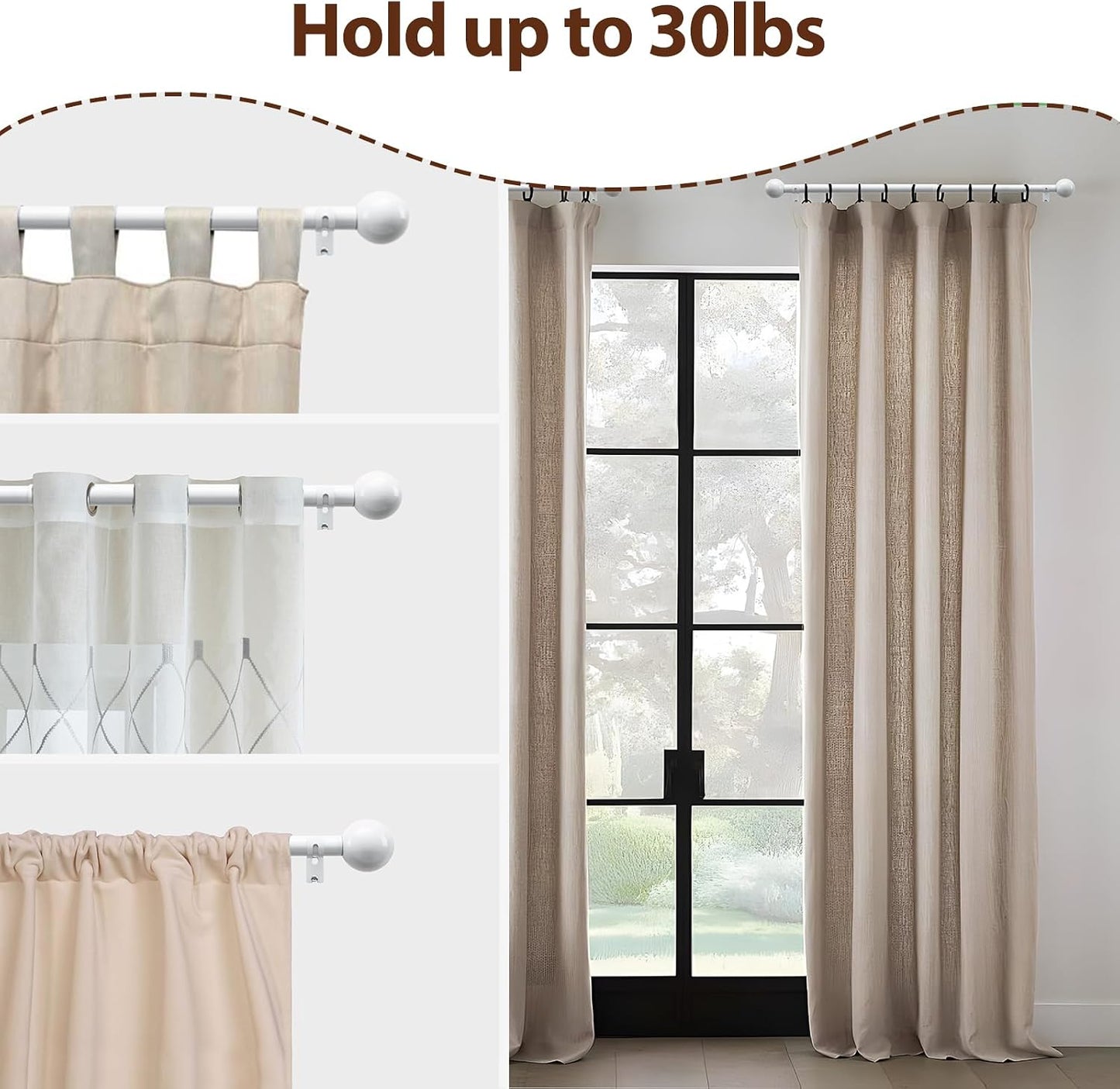 12-20 Inch Side Curtain Rod,Set of 2, 1" Short Adjustable White Curtain Rods Side Curtain Rod with Decorative Finals, Heavy Duty Curtain Rod Set for Windows, Door