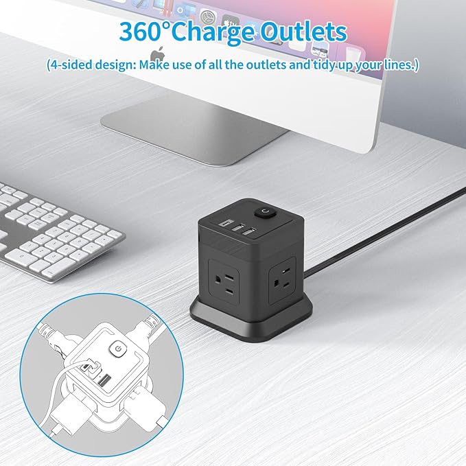 Power Strip with USB, FDTEK Flat Plug Extension Cord with 4 AC and 3 USB - Image 4