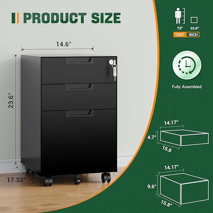 Letaya 3 Drawer Mobile File Cabinet - Image 3