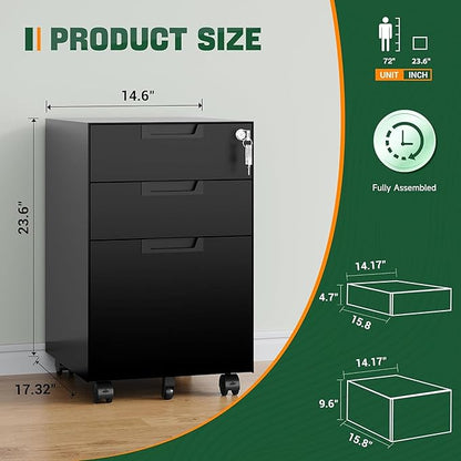Letaya 3 Drawer Mobile File Cabinet - Image 3