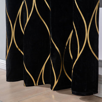 L.Z.E Black Gold Blackout Curtains for Bedroom, Heavy Duty Velvet Curtains 120 Inches Long 2 Panels Set, 80% Room Darkening Curtains for Living Room, Extra Long & Thick Drapes with Gold Pattern