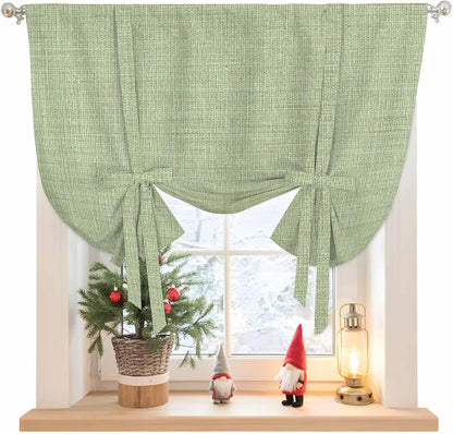 Vintage Sage Green Tie Up Curtains for Windows 54 Inch Length Balloon Curtains Kitchen Adjustable Balloon Window Shade Farmhouse Retro Beige Solid Color Tie Up Valance Bathroom Curtain Window 42"x54"