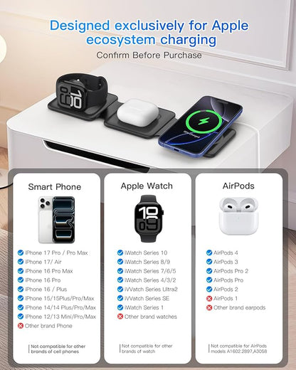 Magnetic Wireless Charger for iPhone: Fodable 3 in 1 Charging Station for - Image 4
