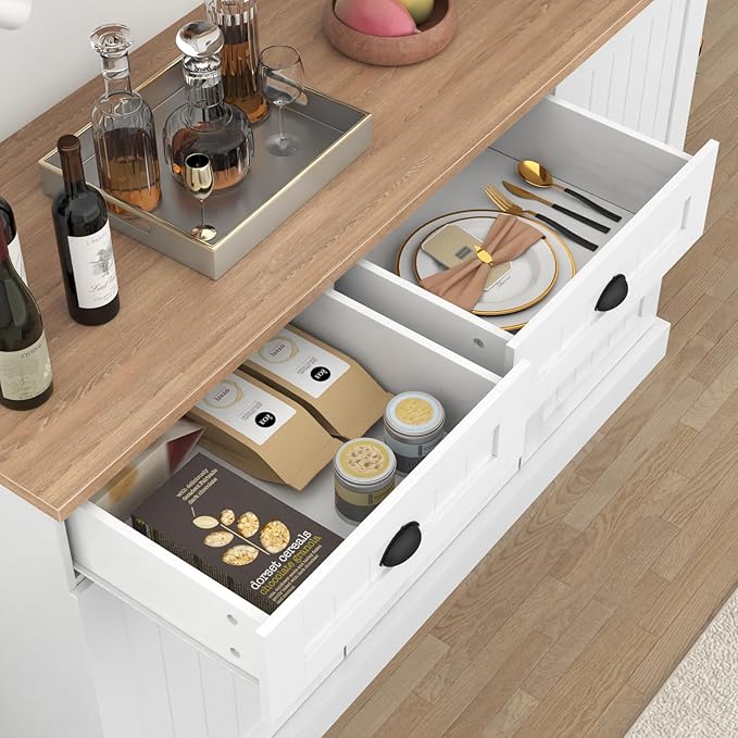 Sideboard Buffet Cabinet with 2 Drawers, Farmhouse Kitchen Pantry with - Image 5