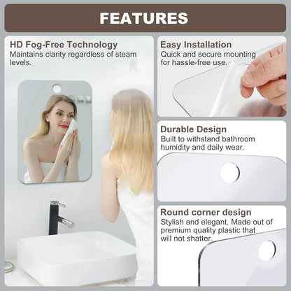 Shower Mirror Fogless for Shaving Anti-Fog Frameless Wall Hanging Makeup,11.02" L x 7.87" W,Darkgrey
