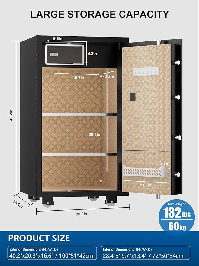 TIGERKING 7.2 Cu Ft Large Home Security Safe – Solid Steel Jewelry Cabinet - Image 4