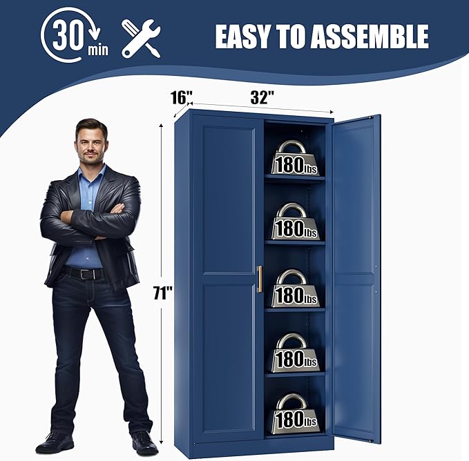 71" Tall Metal Storage Cabinet, Kitchen Pantry Storage Cabinets - Image 3