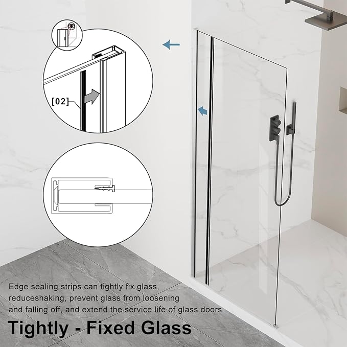 Bathbliss 36" W x 76" H Frameless Shower Glass Panel, 8mm Clear Tempered Glass - Image 7