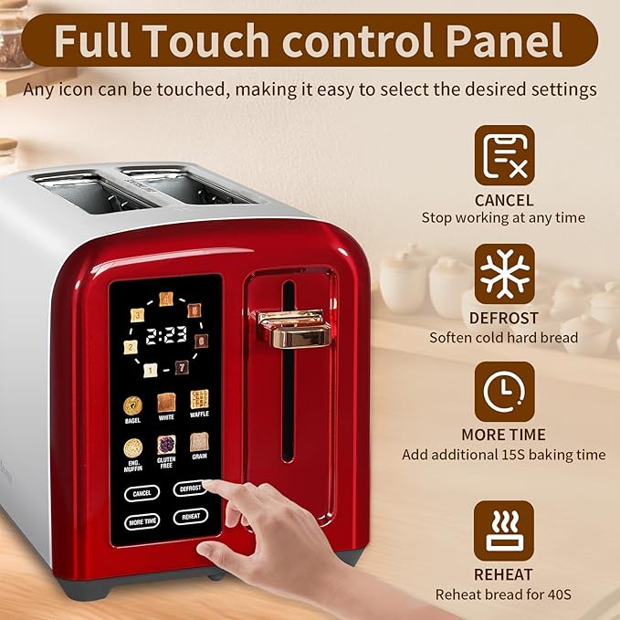 SEEDEEM Toaster 2 Slice, Full Touch Control Stainless Toaster, LCD Display - Image 4
