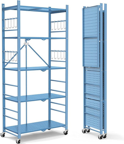 Storage Shelves with 20 Hooks, 5-Tier Foldable Shelf by Himix