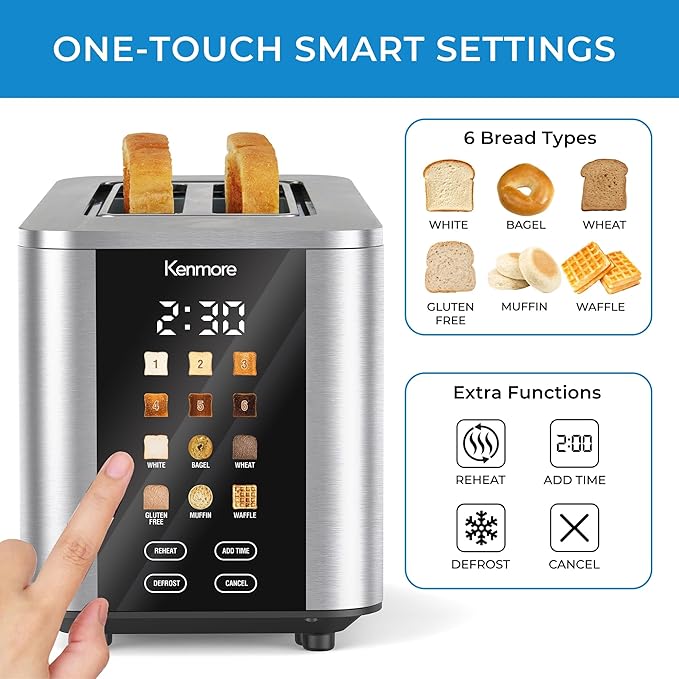 Kenmore 2-Slice Digital Touchscreen Toaster - 900W Stainless Steel - Image 3