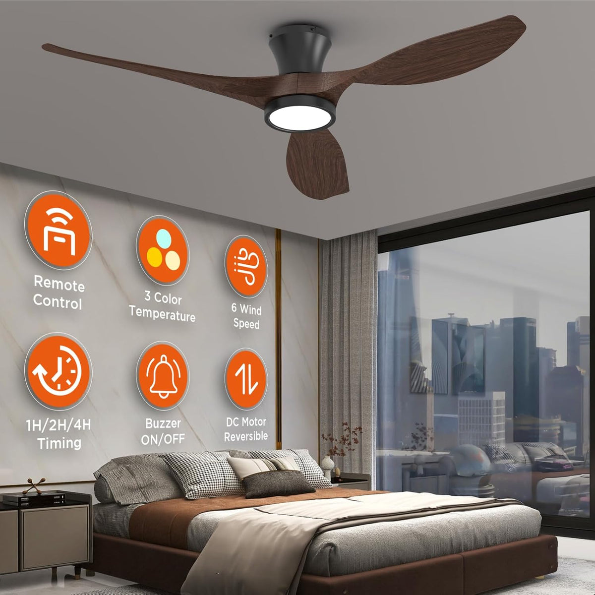 TALOYA 52 Inch Ceiling Fans with Led Lights Remote Control Flush Mount Low Pr...